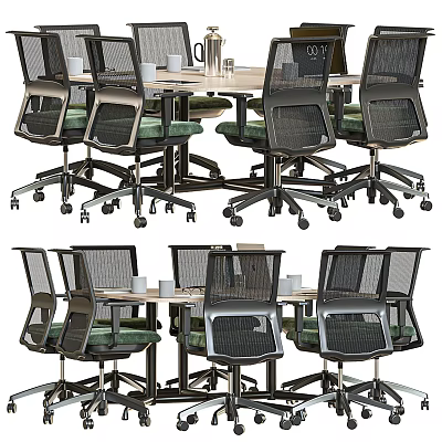 Modern Conference Table With Rolling Mesh Office Chairs And Minimalist Design Setup 3d model