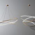 Elegant Modern Chandeliers With Sleek Golden Spiral Frames And Illuminated Rings