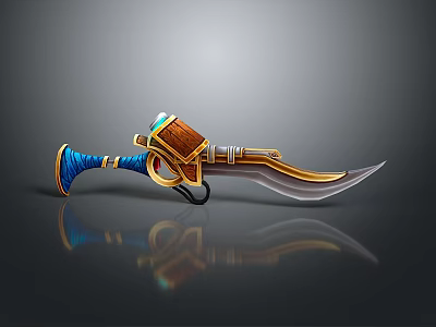 Fantasy Weapon Design With Blue Grip Golden Accents And Sharp Blade 3d model