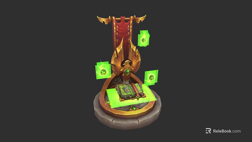 Fighter Jet With Golden Wings Red Cockpit Seat And Green Glowing Panels On Round Base 3d model 