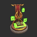 Fighter Jet With Golden Wings Red Cockpit Seat And Green Glowing Panels On Round Base