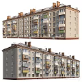 Multi Storey Residential Building Exterior Design With Colorful Balconies Multiple Windows And Chimneys