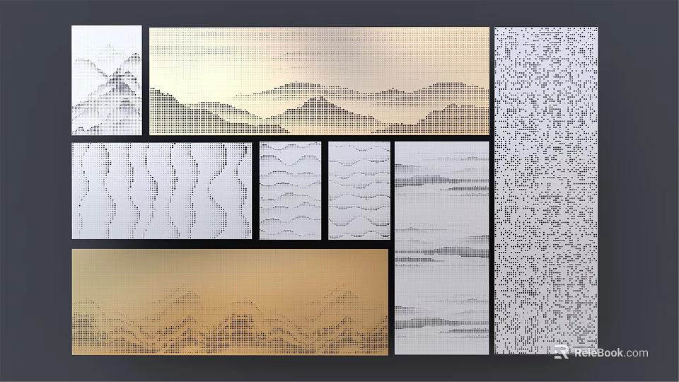 Various Chinese Traditional Decorative Textures With Mountain Wave And Calligraphy Patterns 3d model