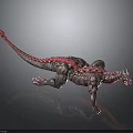 Detailed Mythical Dragon Creature 3D Model With Red Tail And Scaled Body In Crawling Stance