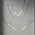Modern Hanging Chandelier Design With Black Metal Arcs White Light And Gold Accents