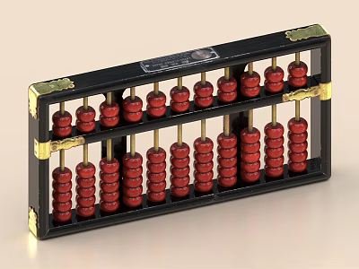 Traditional Abacus Decorative Ornament Set With Black Frame Red Beads And Gold Edges 3d model