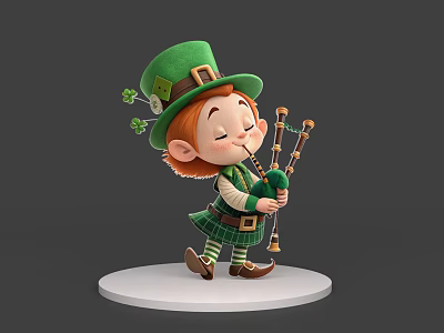 Juvenile Professional Bagpipe-playing Juvenile Cartoon Image Cartoon Image Film and Television Character Hand-held Silhouette 3d model