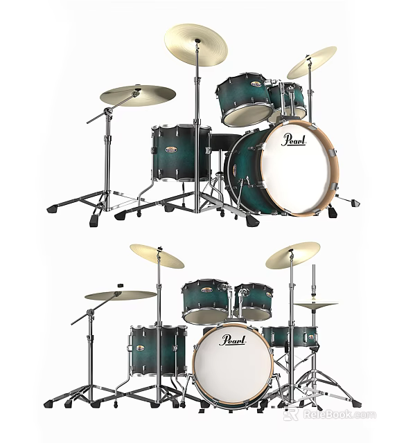 Pearl Drum Set With Multiple Drums Cymbals And Stands For Musical Use 3d model 