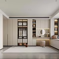 Modern Bedroom Interior Design With Built in Wardrobe Round Mirror And Window Bench 3d model