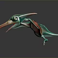 Vibrant Mythical Flying Creature Model With Turquoise Body Red Beak And Extended Wings
