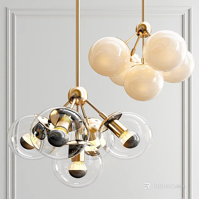 Modern Elegant Chandelier With Gold Metal Frame And Spherical Glass Globes 3d model 