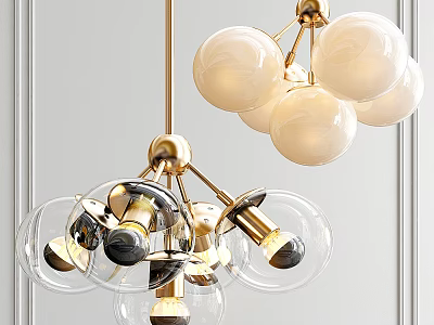 Modern Elegant Chandelier With Gold Metal Frame And Spherical Glass Globes 3d model