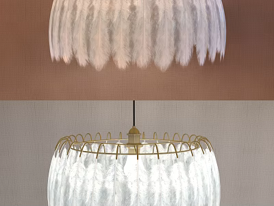 Unique Feather Pendant Light With Golden Frame For Elegant Home Interior 3d model