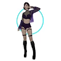 Woman In Purple Sequined Lingerie With Jacket And Black Fishnet Stockings By Glowing Ring
