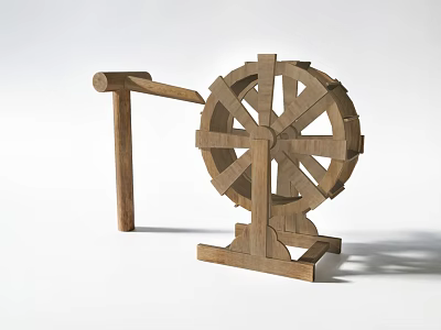 Traditional Wooden Agricultural Water Wheel Irrigation Equipment with Rustic Structure 3d model