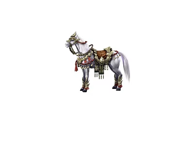 Game Movie Character White Mythical Steed With Ornate Saddle Decorative Tassels And Gold Accents 3d model