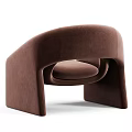 Modern Brown Upholstered Leisure Chair Design With Curved Integrated Armrest and Smooth Backrest