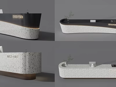 Modern Office Reception Desk With Terrazzo Surface LED Lighting And Branding Sign 3d model