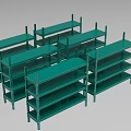 Green Metal Industrial Equipment Multi tiered Storage Shelves Arranged in Rows