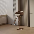 Modern Curved Seat Bar Stool With Wooden Base In Interior Space With Striped Wall And Window Blinds