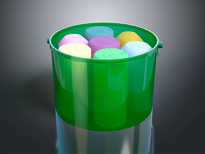 Vibrant Colored Chalks Inside Green Bucket for School and Art Projects 3d model