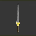 Silver Metallic Sword With Yellow Decorative Hilt And Sharp Blade