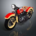 Vintage Red And Yellow Motorcycle With Round Headlight And Brown Classic Design