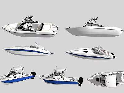 Different Styles And Designs Of White And Blue Yachts Shown 3d model