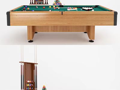 Professional Billiard Sports Equipment Wooden Pool Table With Green Felt Surface And Cue Rack 3d model