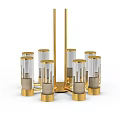 Elegant Modern Golden Glass Cylinder Chandelier with Transparent Shades and Metal Frame