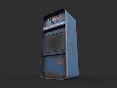 Blue Rusted Old Public Telephone Booth Facility With Vintage Metal Design 3d model