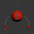 Red Mechanical Character With Biological Elements Green Skull Screen And Silver Robotic Arms Yellow Base