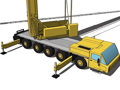 Yellow Heavy Duty Crane Truck With Extended Boom And Multiple Wheels 3d model
