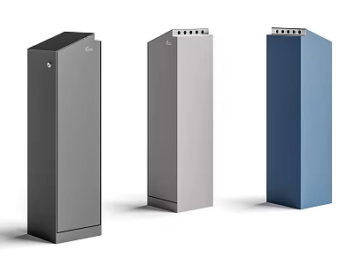 Three Public Facility Storage Cabinets With Black Gray And Blue Exteriors 3d model
