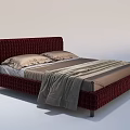 Modern Red Tufted Double Bed With Beige Pillows And Gray Blanket 3d model