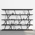 Modern Minimalist Black Geometric Shelving Unit With Multiple Shelves And Decorative Items