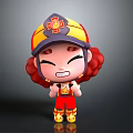 Cartoon Firefighter Character With Red Curly Hair Firefighter Helmet Red Uniform And Yellow Boots