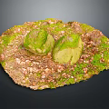 Natural Stone Decor Featuring Moss Covered Stones Earthy Base And Circular Shape