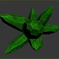 Green Leaf Shaped Crystal Structure With Glossy Surface And Black Background Reflection