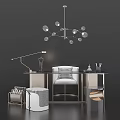 Modern Desk Interior Setup With Table Lamp Chair And Storage Box 3d model