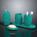 Modern Bathroom Interior With Green Fish Scale Pattern Accessories Soap Dispenser Toothbrush Holder And Tray