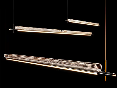 Modern Minimalist Long Linear Chandeliers With Metal Frame White Shade And Black Background 3d model