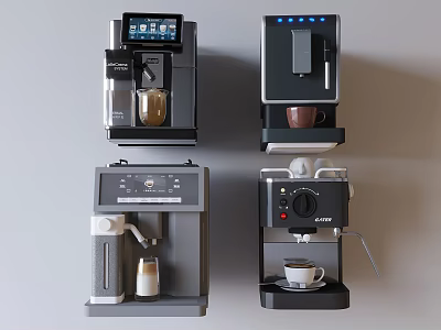 Home Appliances Featuring Various Modern Coffee Machines With Digital Displays And Compact Designs 3d model