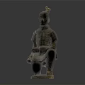Ancient Terracotta Warrior Sculpture In Kneeling Pose With Detailed Armor And Traditional Craftsmanship