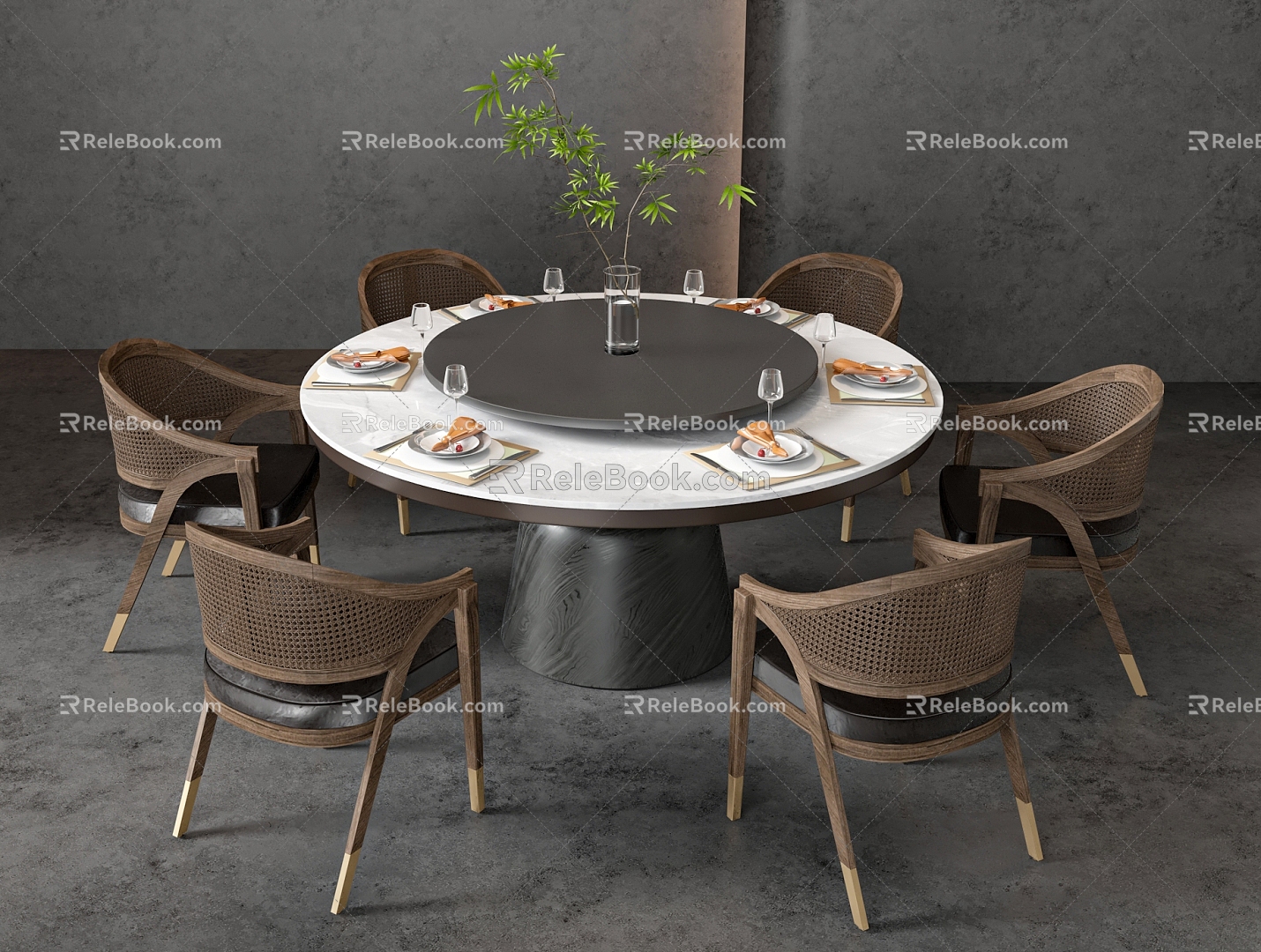 New Chinese Rattan Round Dining Table and Chair model