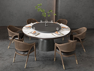 New Chinese Rattan Round Dining Table and Chair 3d model