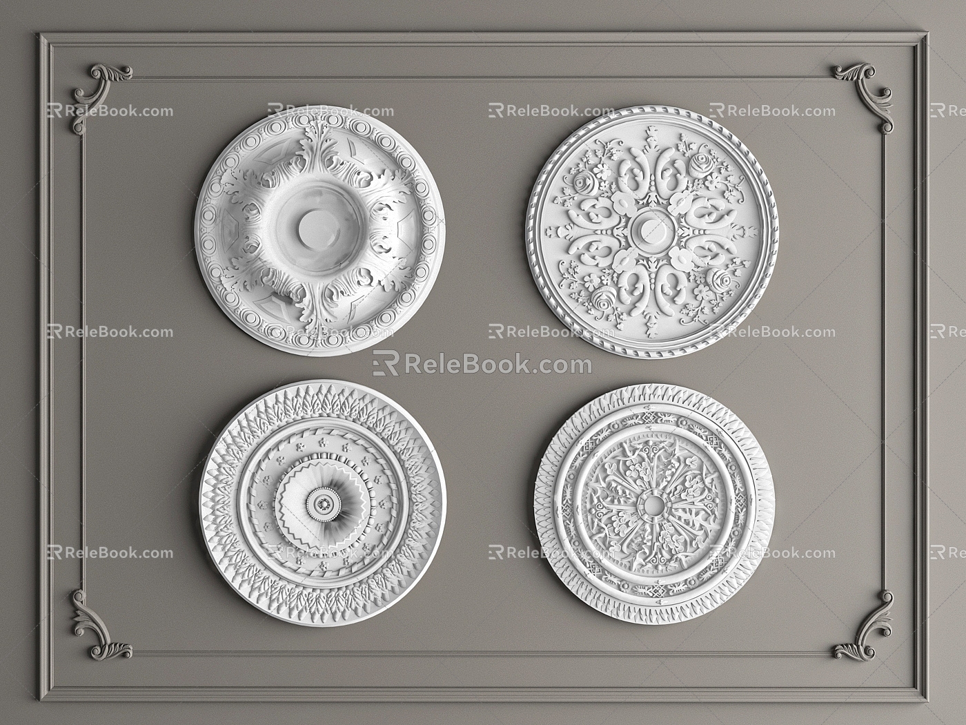 French plaster line carved lamp panel 3d model