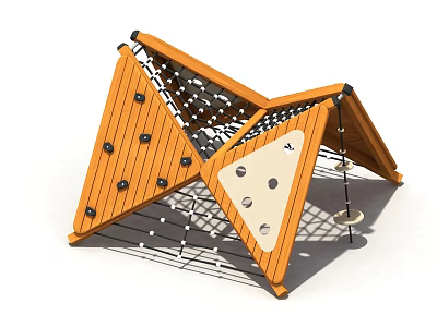 Wooden Triangular Playground Climbing Equipment With Climbing Points And Ropes 3d model