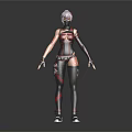 Humanoid Creature Character with Pink Hair Mask and Black Red Decorative Combat Outfit