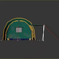 Green Camping Tent With Yellow Trim And Open Door For Outdoor Activities
